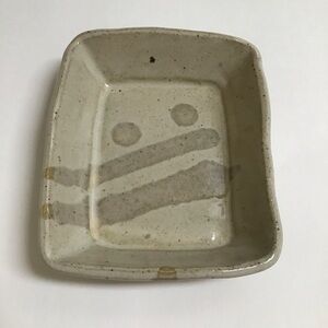Studio Art Pottery Soap Dish Tray Beige Tan MARKED Speckle Ware Asian Handmade